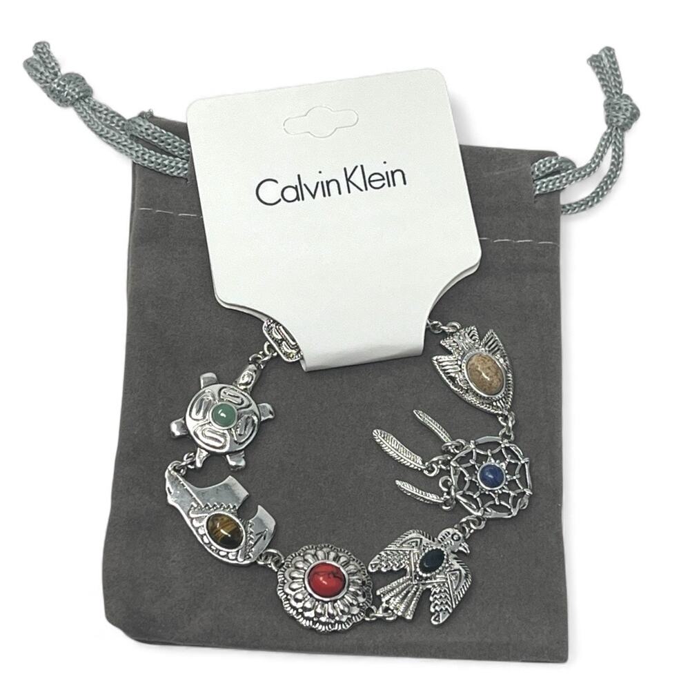 Calvin Klein Silver Tone Charm Bracelet Dreamcatcher Eagle Turtle Boho NWT